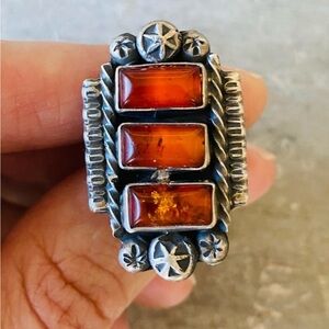 Amber & Sterling Ring